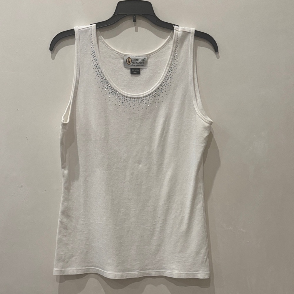 Christine Alexander White Tank Top with Silver Accents